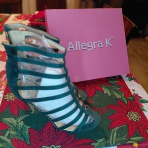 Allegra K Teal Multi-Strap High Heel Sandals